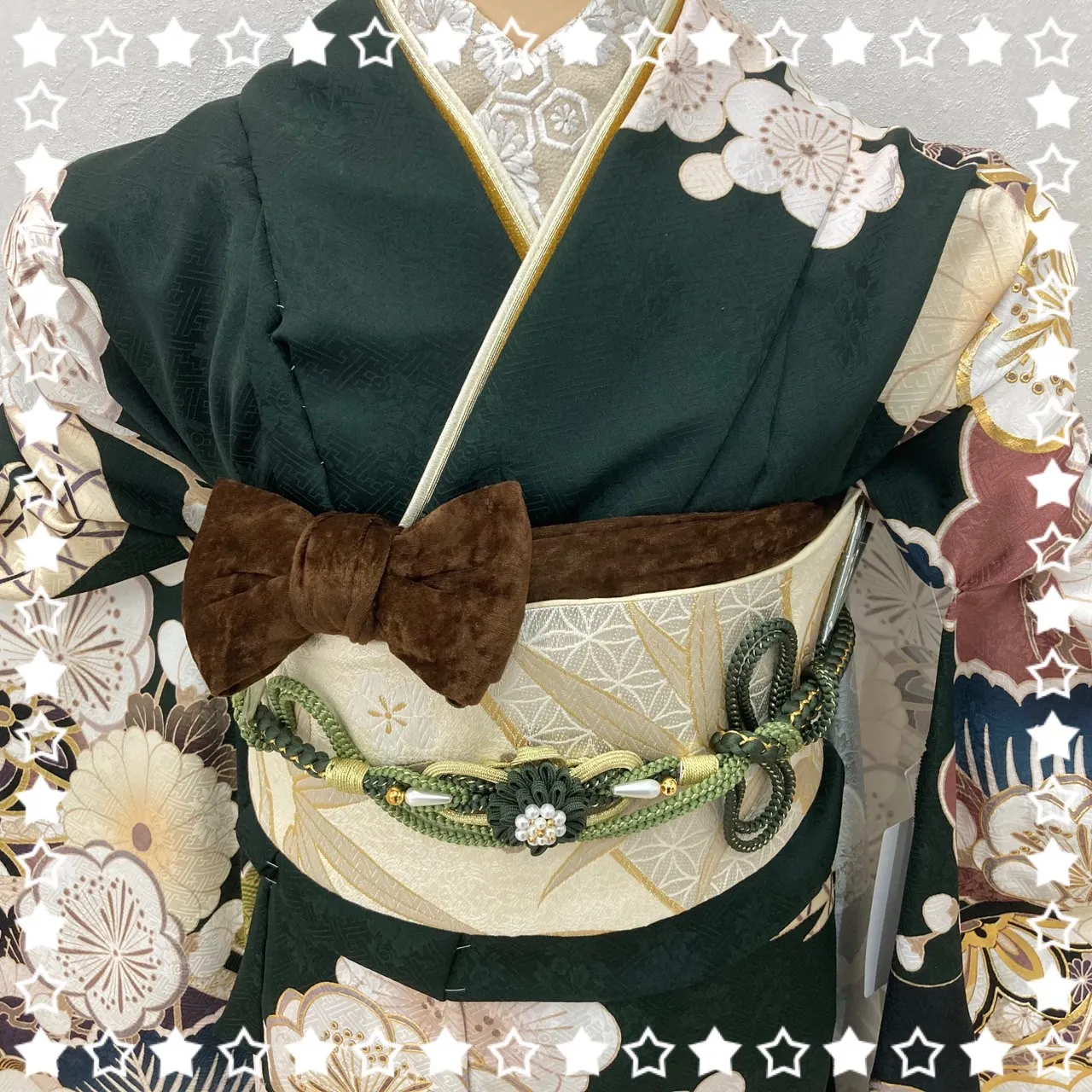 【TAKAZEN橿原店】3日♡2025年成人向けちょっぴりガーリーな大人可愛い深緑お振袖コーディネート♡