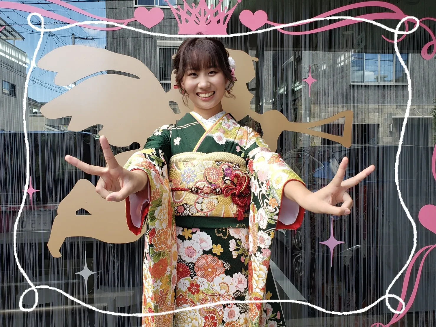 振袖レンタル奈良　おしゃれ　古典　清楚　緑色