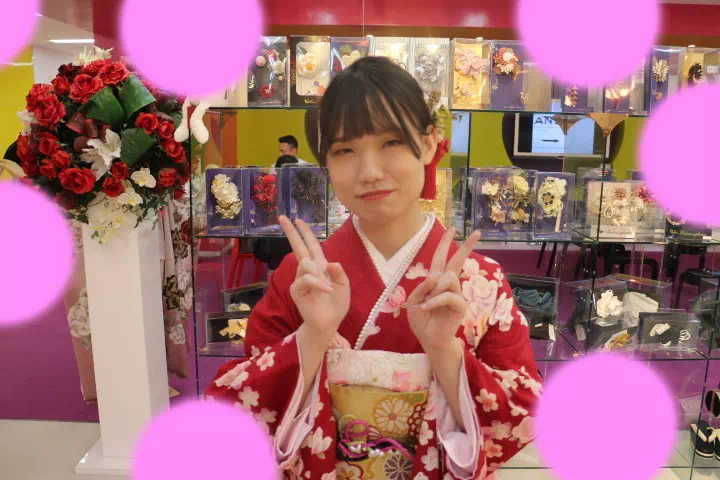 TAKAZEN神戸三宮店　前撮り撮影会　イマドキ　カワイイ　コディネート　振袖　レンタル　袴　　フォトプラン　ピンク　洋柄　バラ