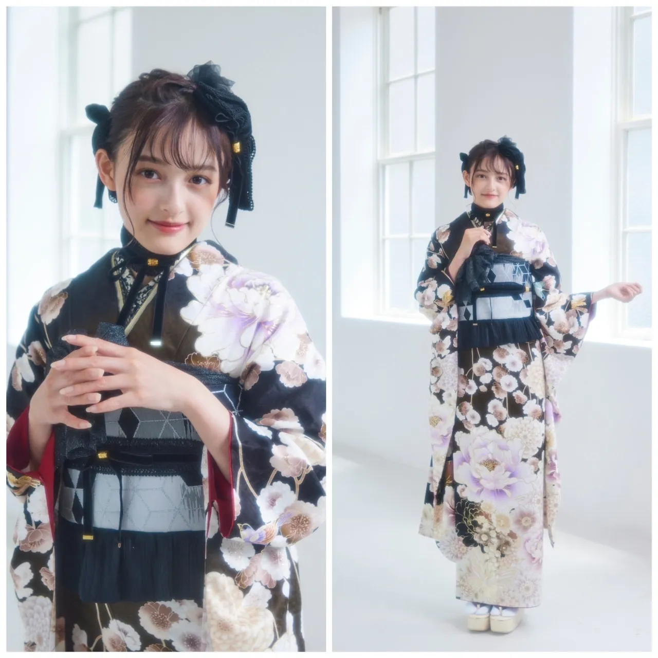 大峰ユリホ　くすみカラー　TAKAZEN　タカゼン　かわいい　イマドキ　ヘアアレンジ　オシャレ　淡色　振袖　袴　レンタル　前撮り