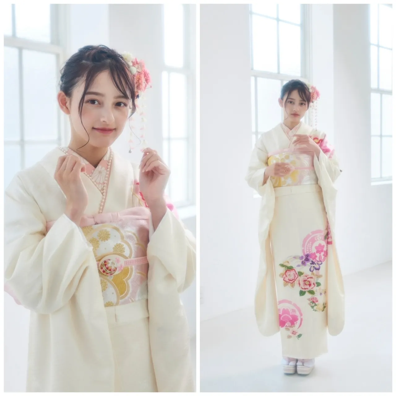 大峰ユリホ　くすみカラー　TAKAZEN　タカゼン　かわいい　イマドキ　ヘアアレンジ　オシャレ　淡色　振袖　袴　レンタル　前撮り　古典