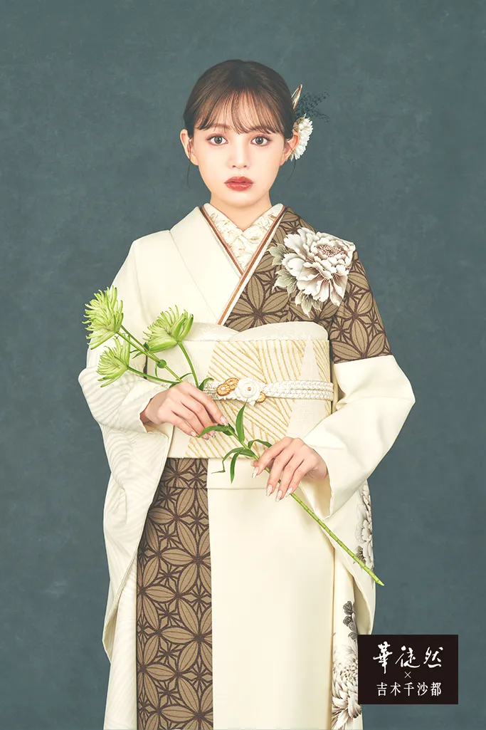 「かわいい～！」 訪問着絞り金彩竹梅鹿の子紗綾形地紋グレー着物092w d 着物・浴衣