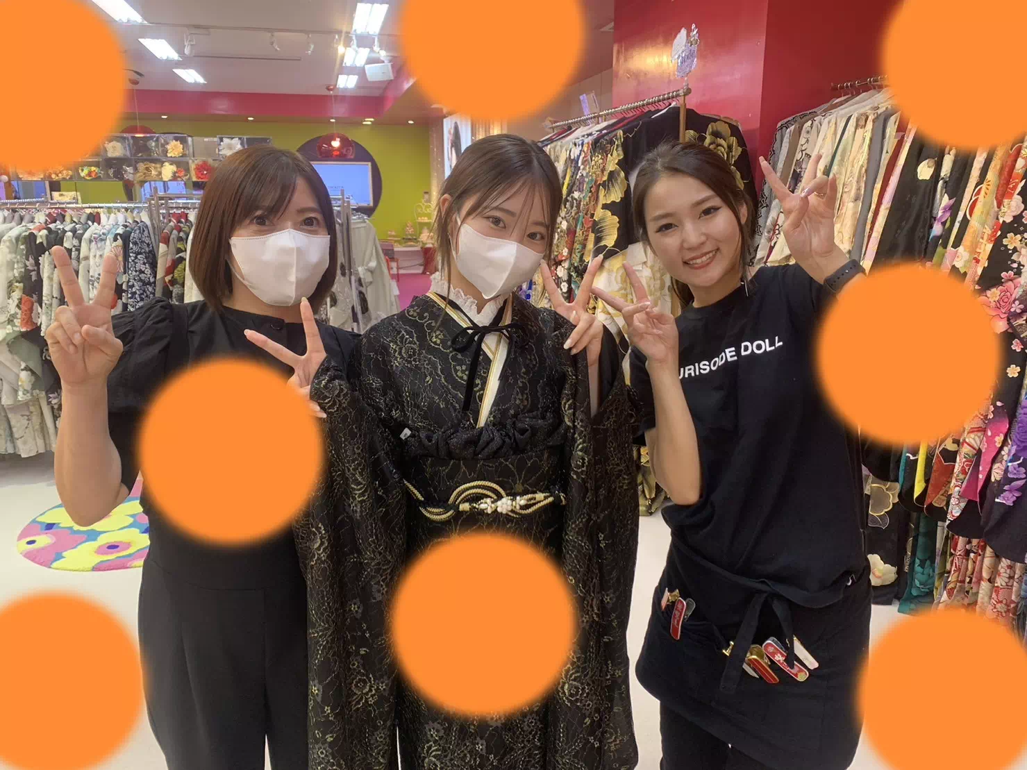 TAKAZEN神戸店　振袖レンタル　黒　レース　リボン