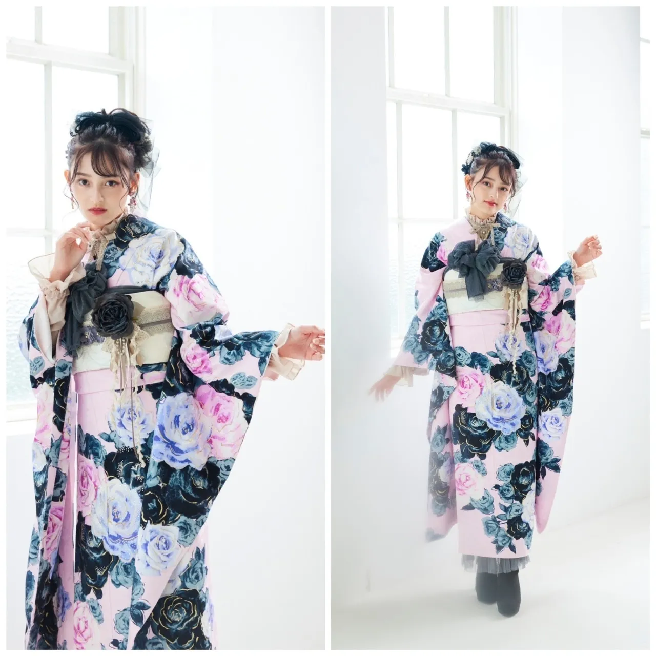 大峰ユリホ　くすみカラー　TAKAZEN　タカゼン　かわいい　イマドキ　ヘアアレンジ　オシャレ　淡色　振袖　袴　レンタル　前撮り　ヘップバーン　オリジナル