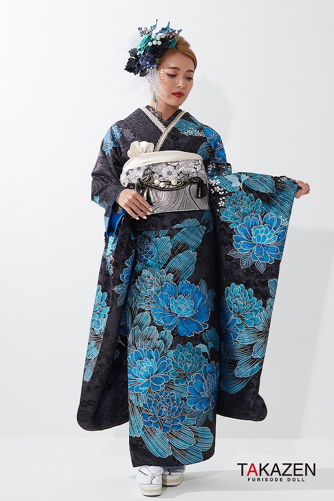 成人式　レンタル　振袖　可愛い　今どき　青色　ブルー　派手　キラキラ　セクシー　ラグジュアリー