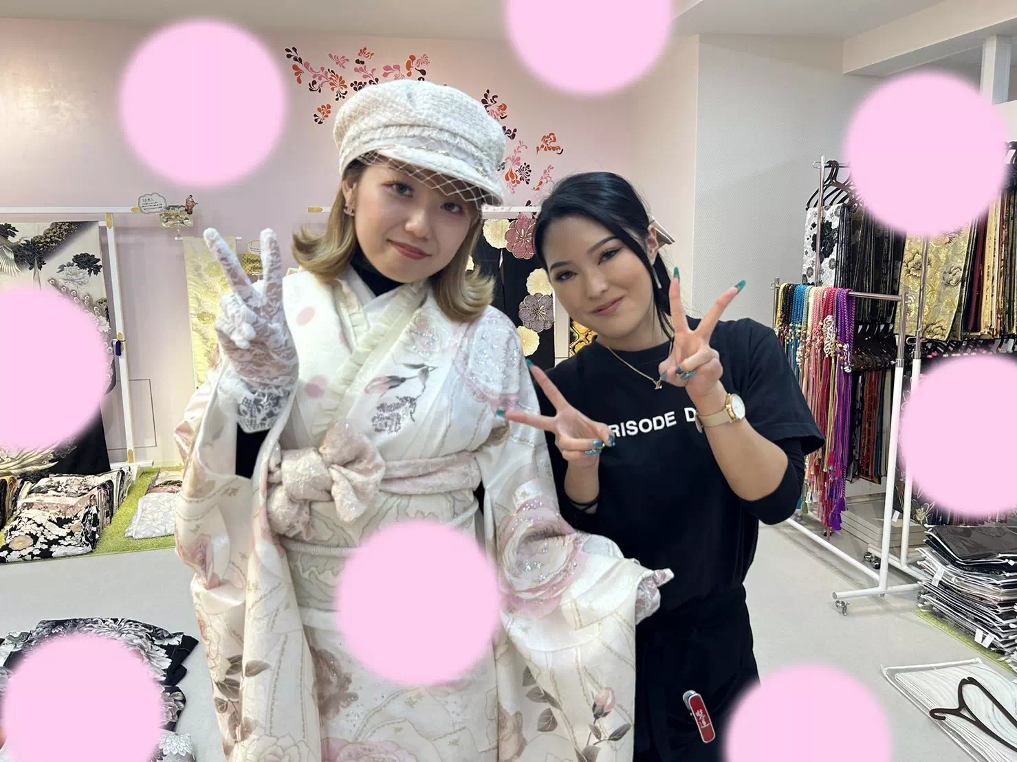 振袖　レンタル　前撮り撮影会　三宮　元町　芦屋　西宮　明石　かわいい　イマドキ　古典　成人式　オシャレ　シャネルカラー　ヘップバーン　ピンク　パール　リボン　ドット　