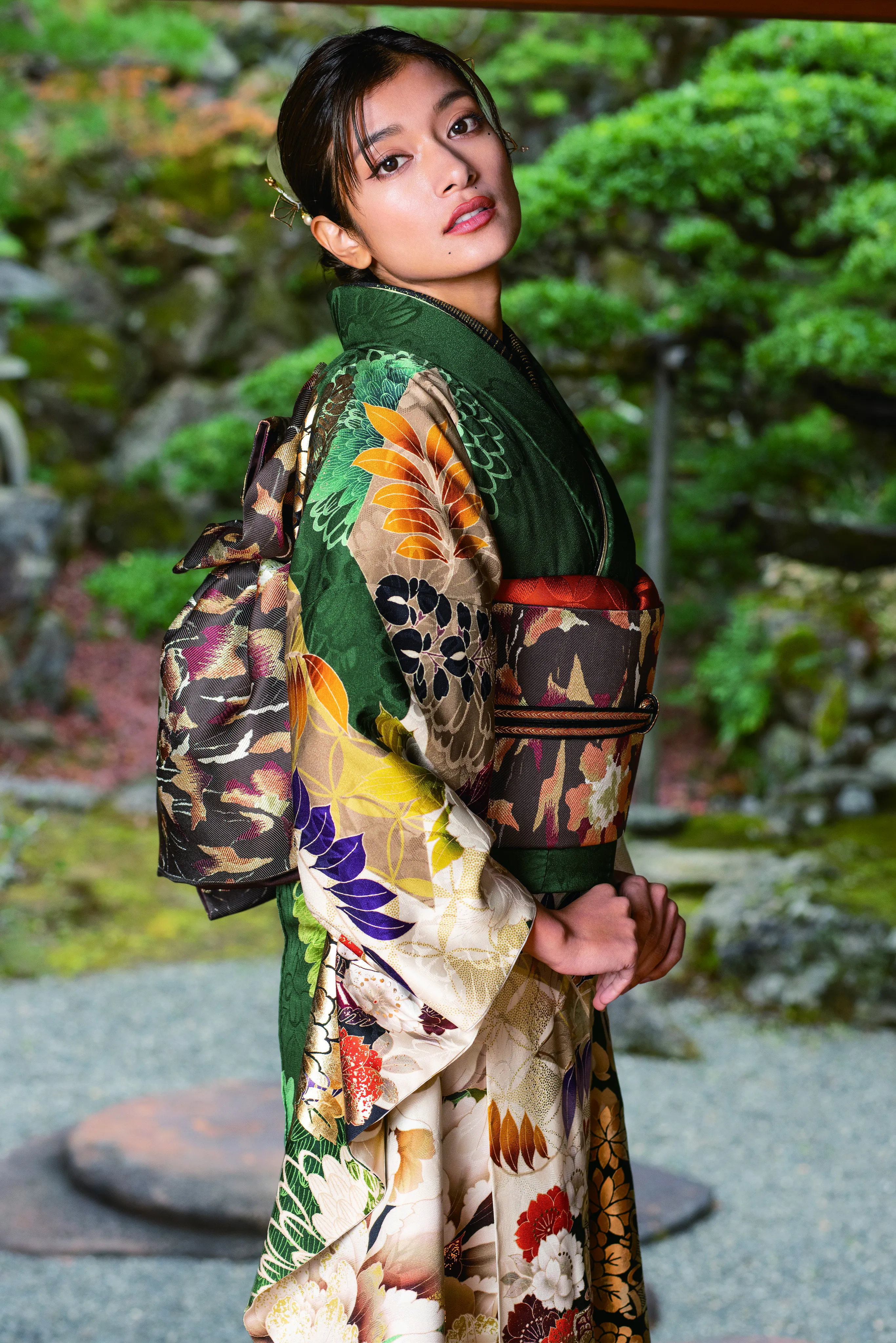 ローラ振袖　成人式　緑