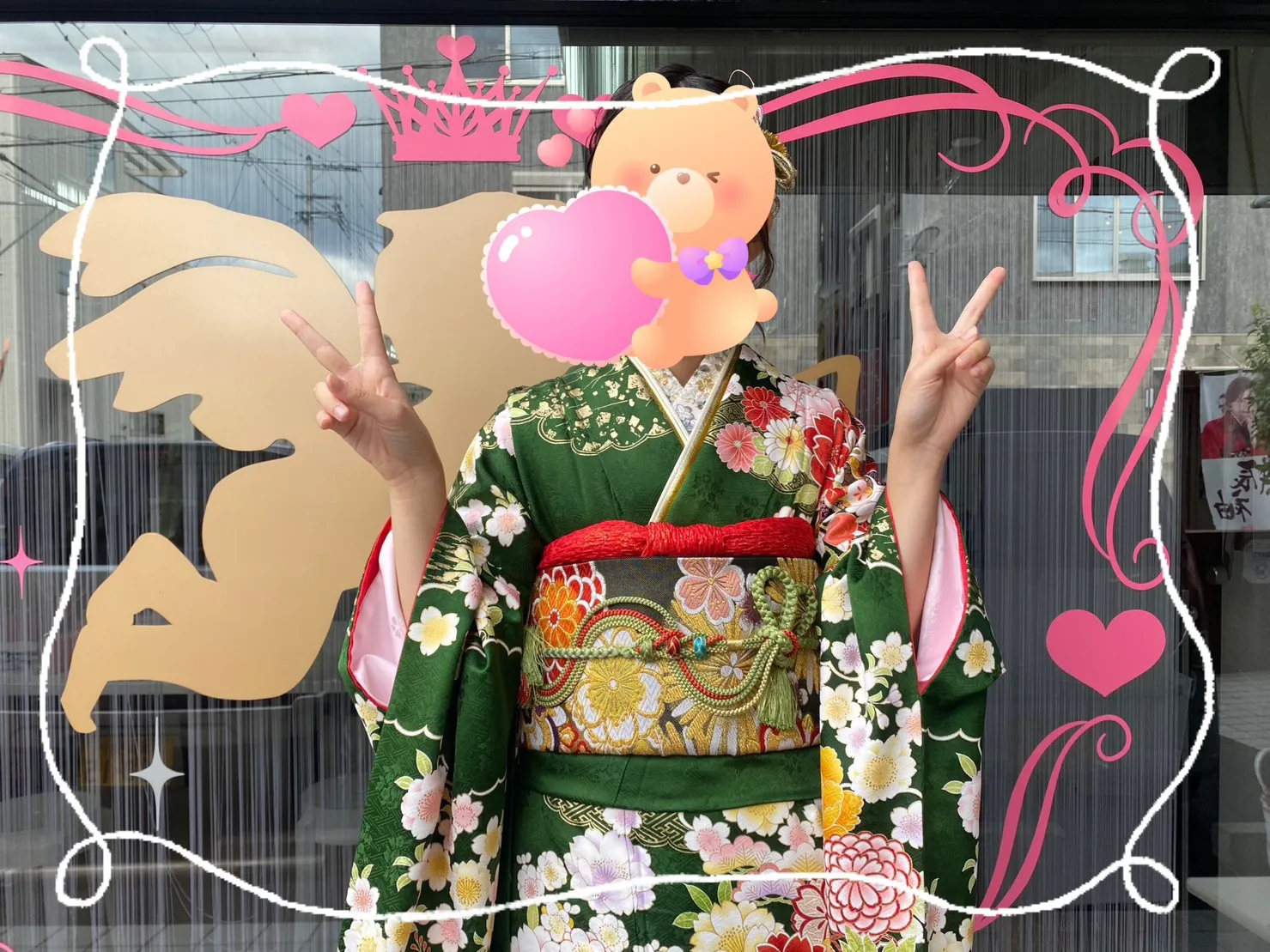振袖　レンタル　奈良　前撮り撮影会　かわいい　緑　古典
