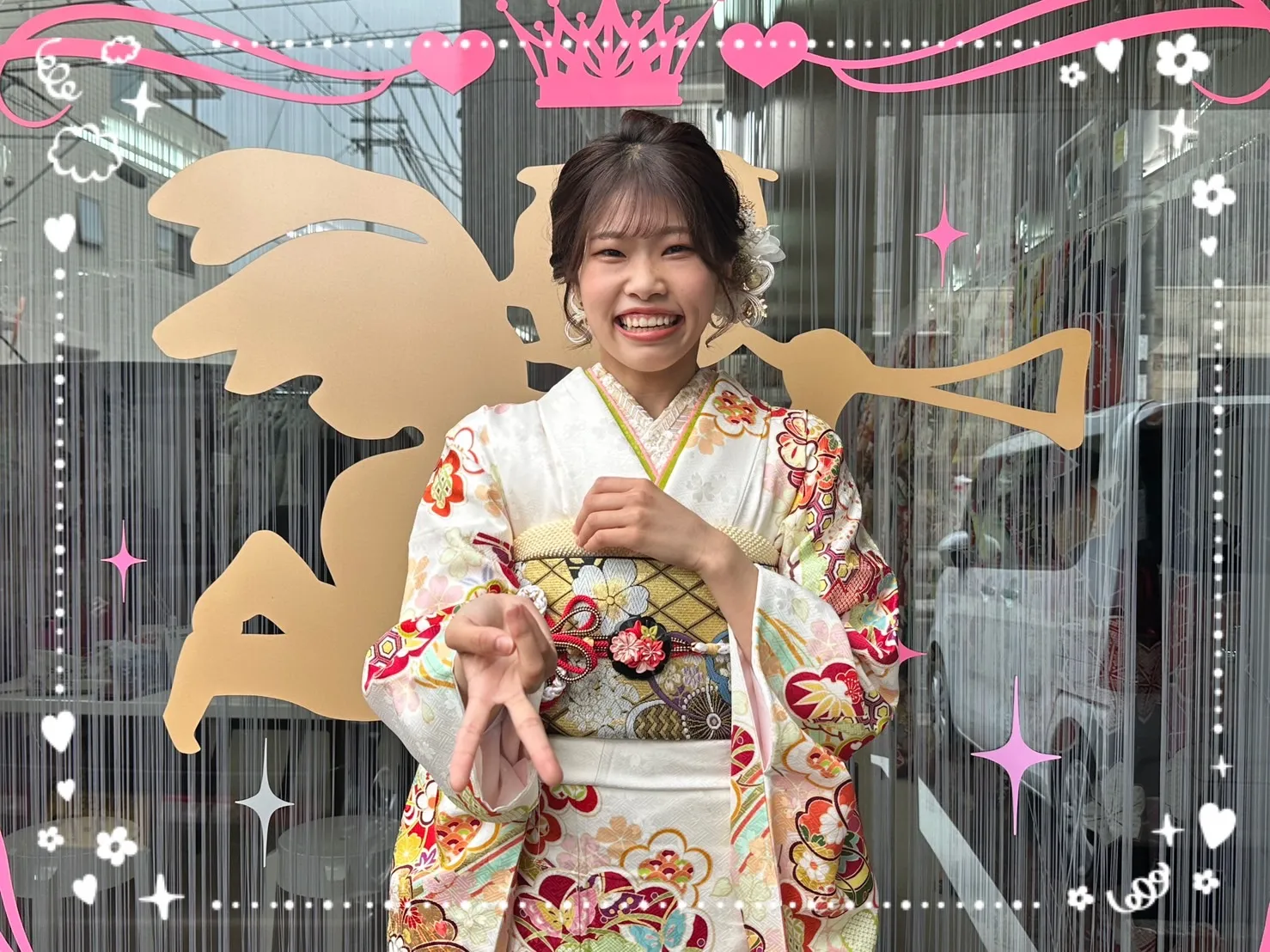 成人式　振袖　前撮り撮影会　かわいい　古典柄　オレンジ
