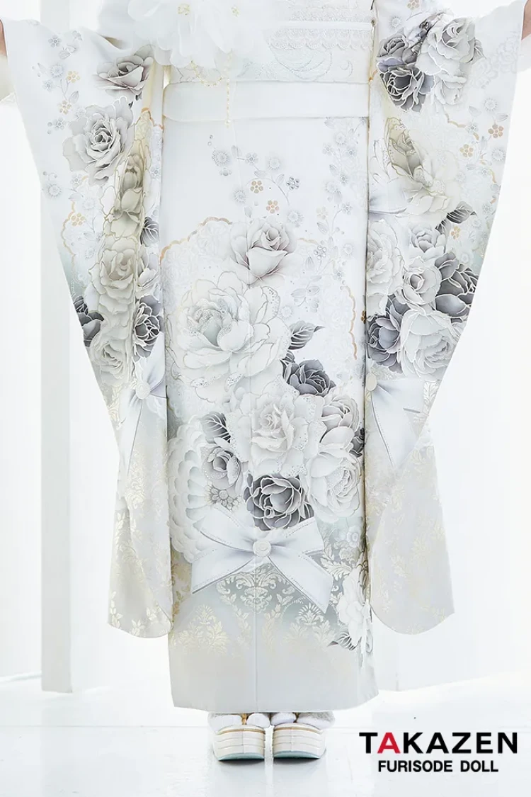 ヘップバーンコスメカラー 白/シルバー バラ柄/ブーケ柄 かわいい