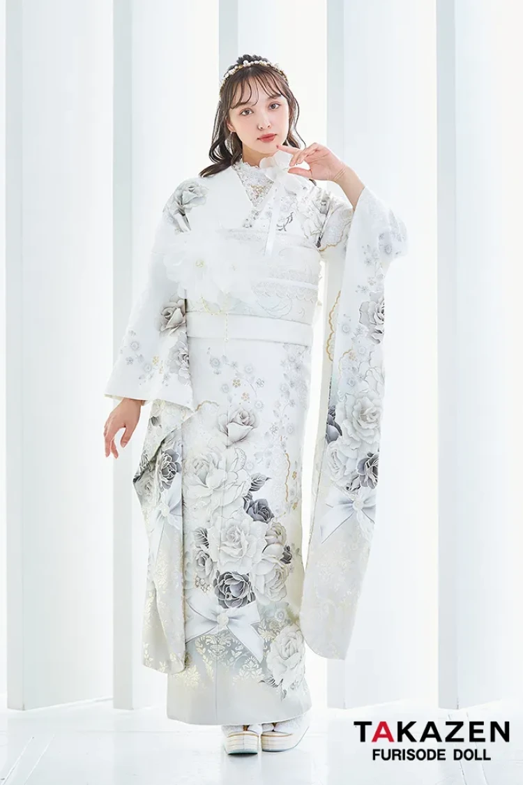 ヘップバーンコスメカラー 白/シルバー バラ柄/ブーケ柄 かわいい