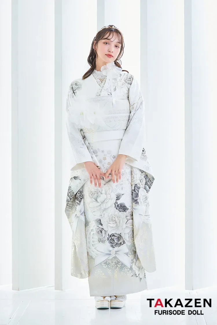 ヘップバーンコスメカラー 白/シルバー バラ柄/ブーケ柄 かわいい