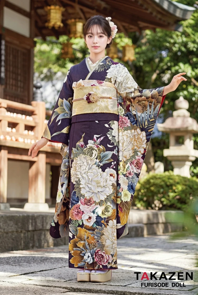 TAKAZENのレンタル振袖 正統派古典 紫 牡丹柄/大柄 假屋崎省吾デザイン 豪華 華やか【通販可】25060