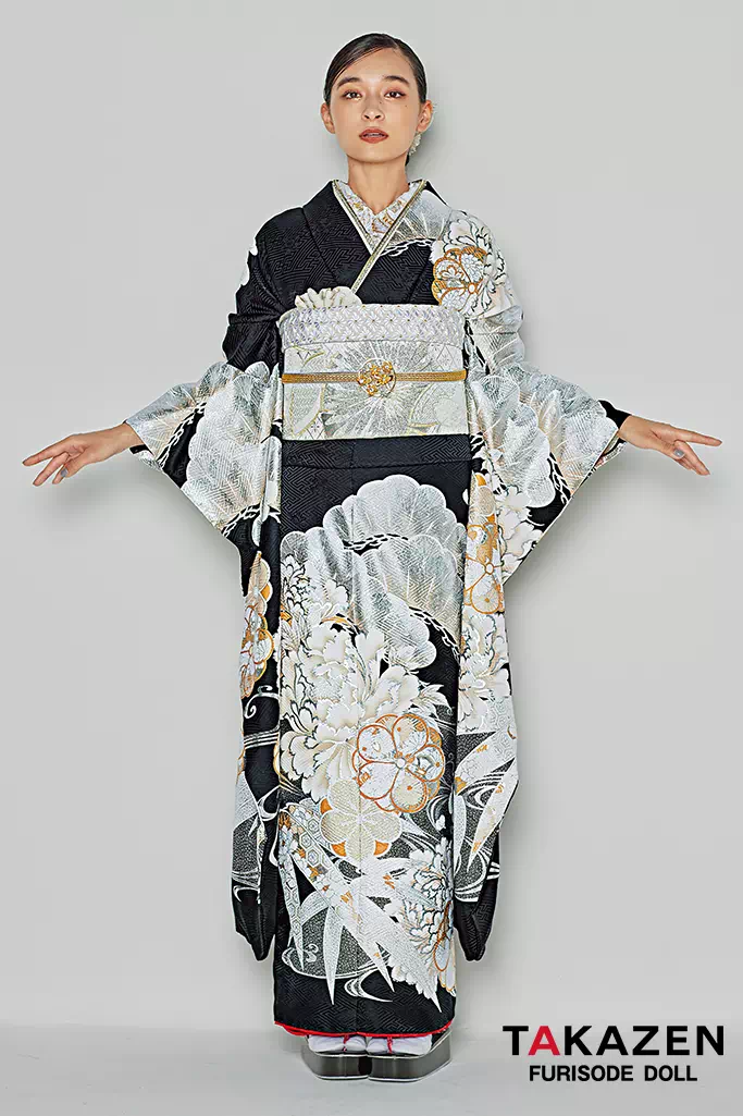 TAKAZENのレンタル振袖 粋古典　黒/黒ベース　吉祥文様　大人っぽい　渋い　かっこいい　シック【通販可】25075