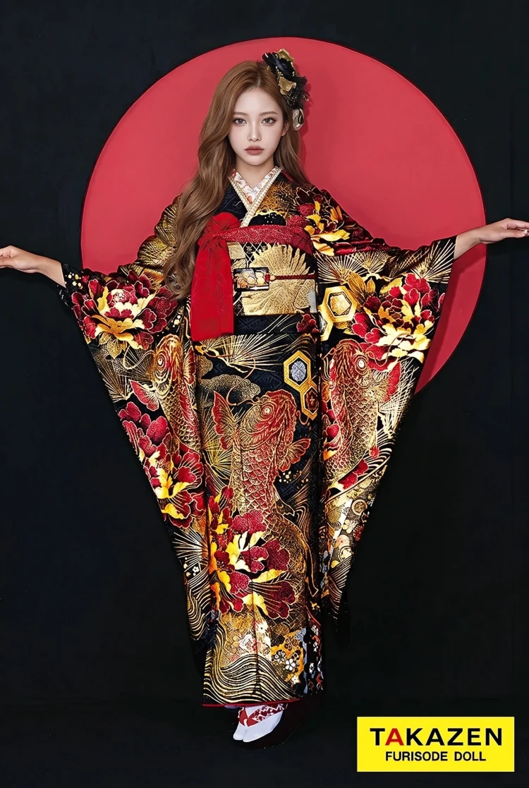 倖田來未振袖 からし/黒 ライオン ジャパンモード かっこいい 目立つ
