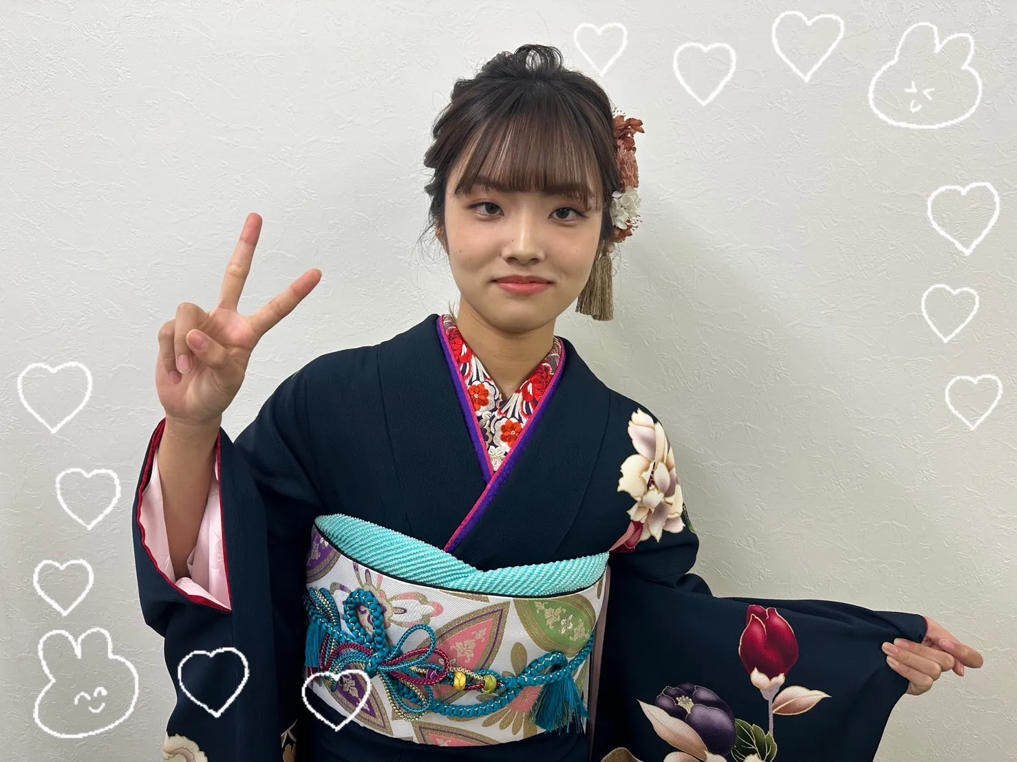 成人式　振袖　前撮り撮影会　古典柄　モダン　ヴィンテージ　ネイビー