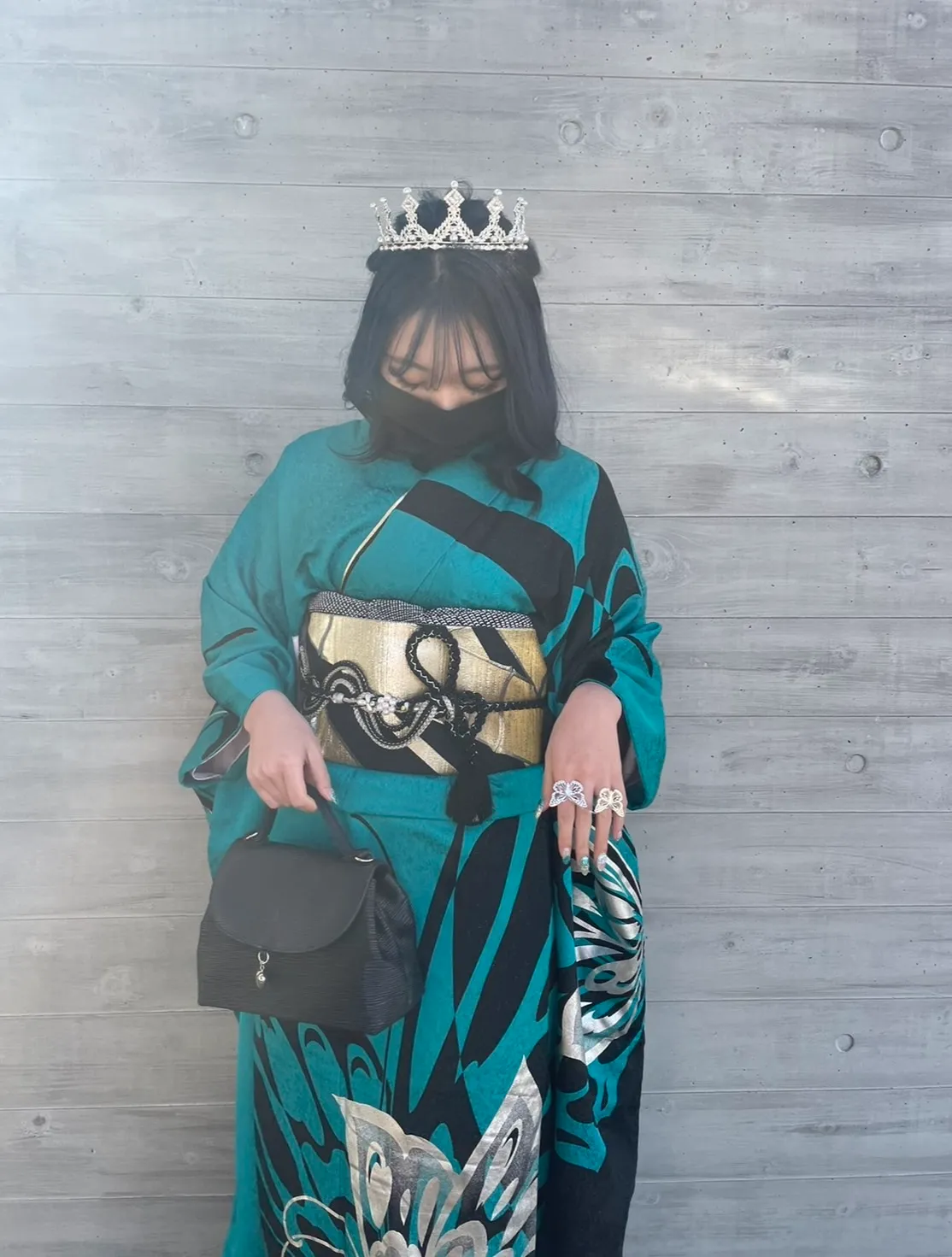 振袖　レンタル　奈良　モード　かっこいい　グリーン　ブルー