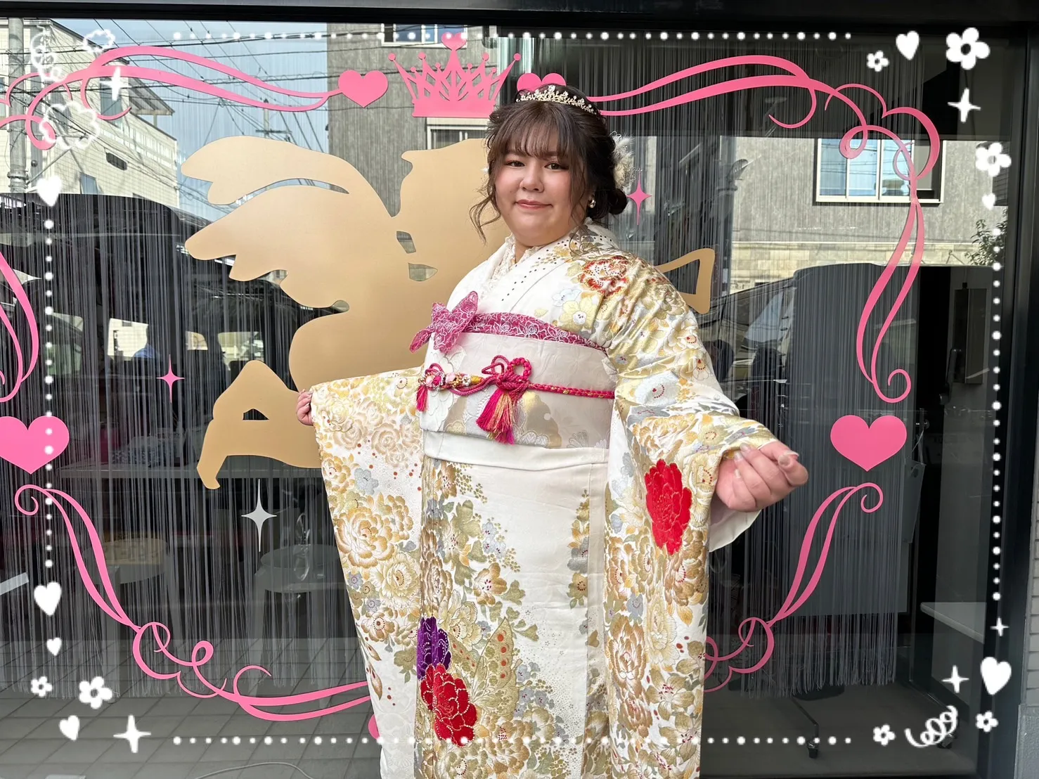 振袖　レンタル　奈良　前撮り撮影会　かわいい　白　ゴージャス