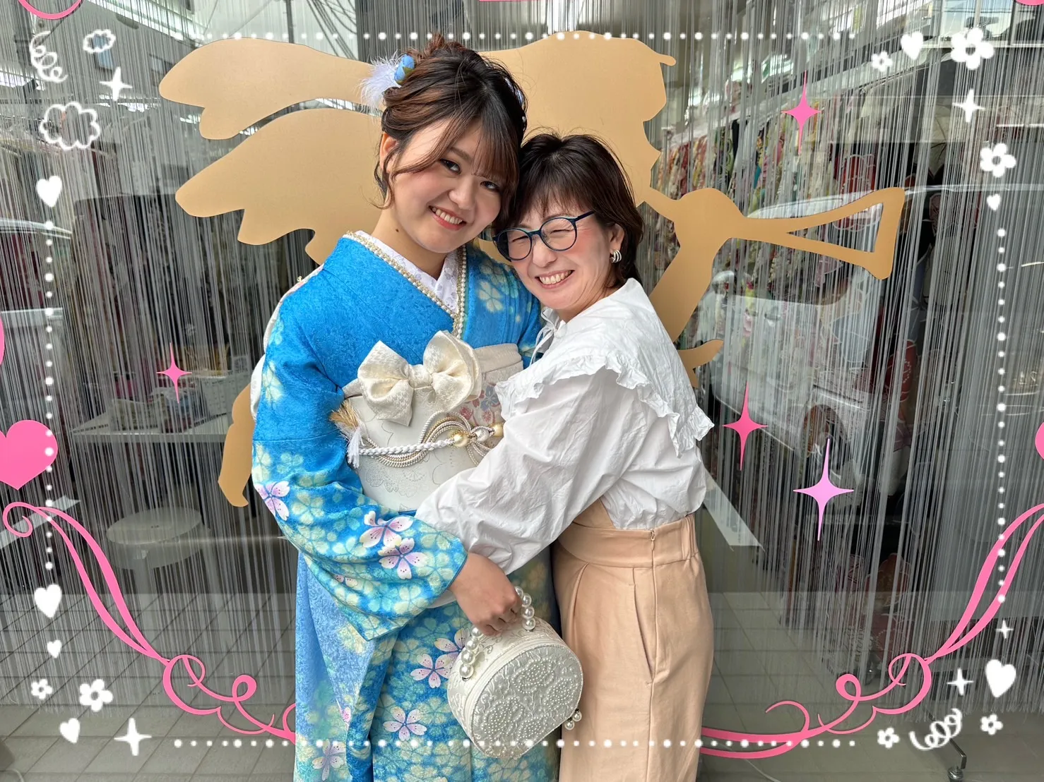 成人式　振袖　前撮り撮影会　かわいい　青　古典柄