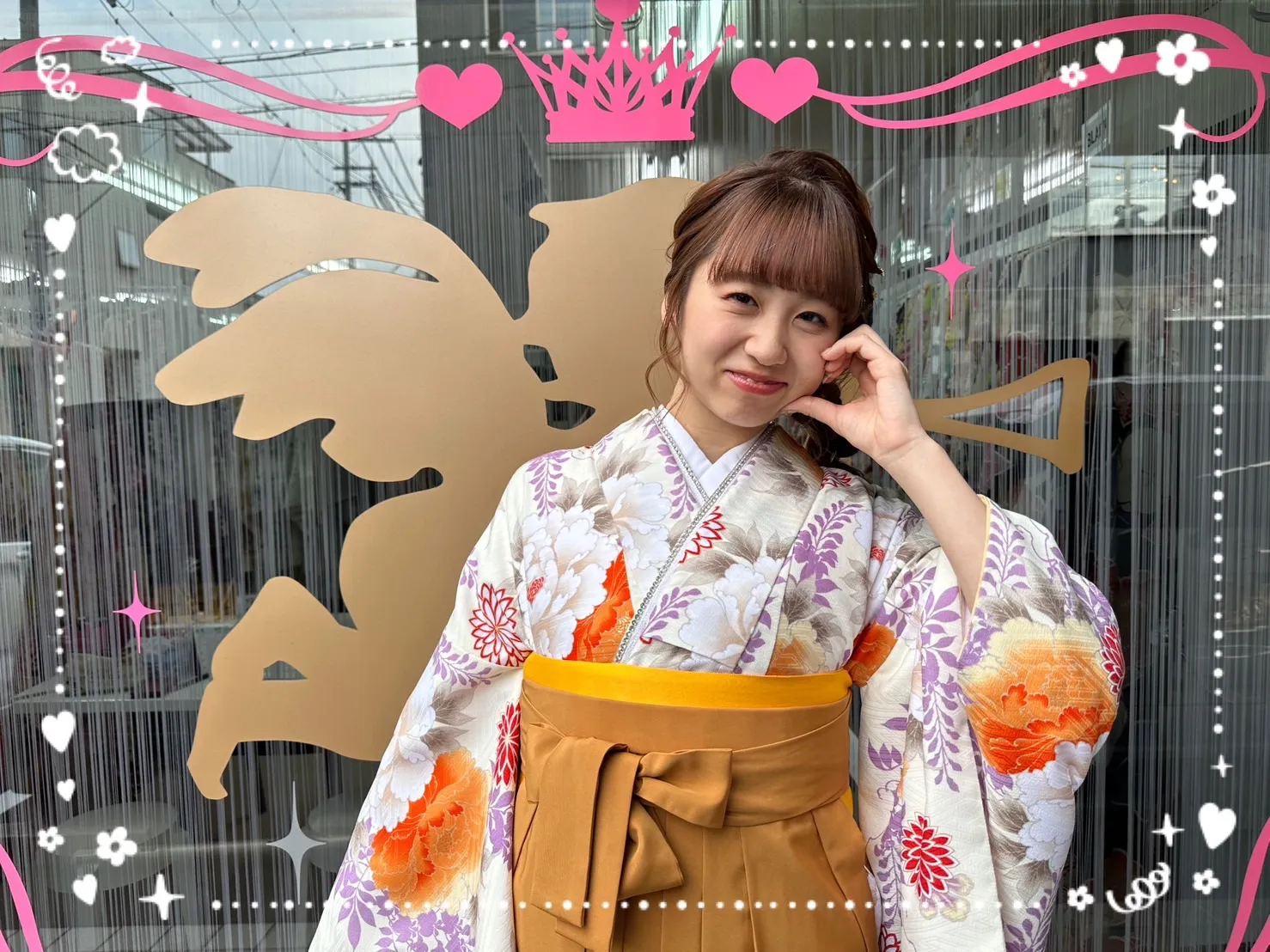 袴　前撮り撮影会　可愛い　オシャレ　古典柄　オレンジ