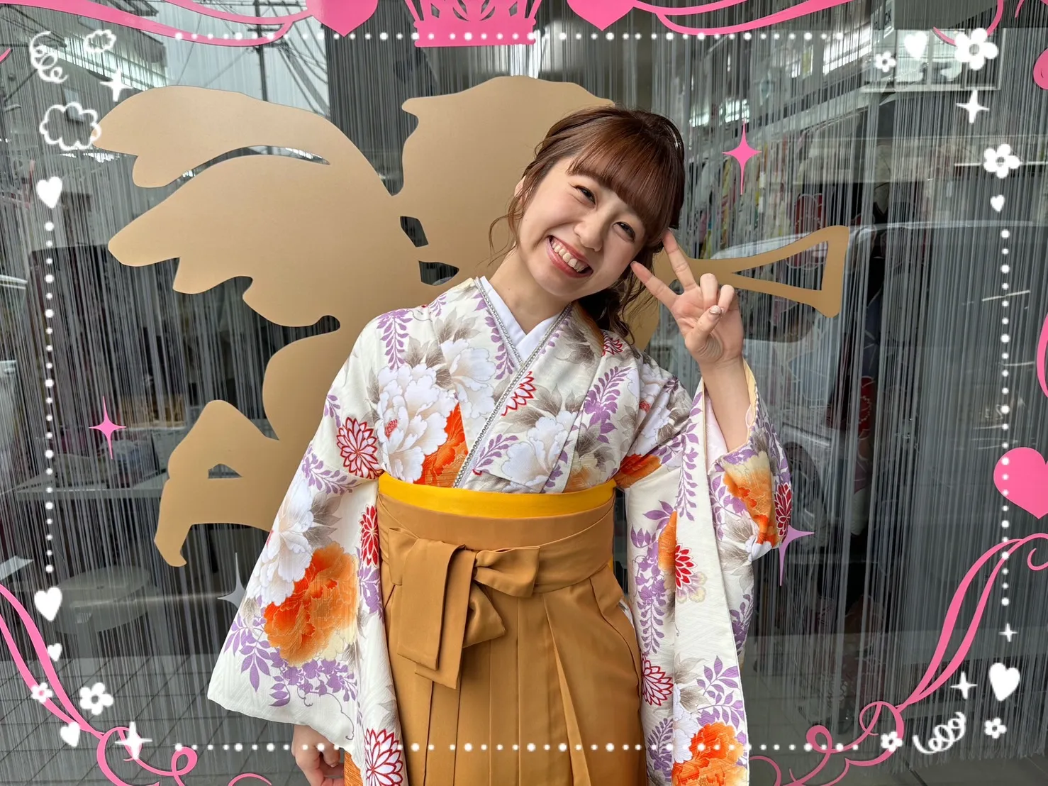 袴　前撮り撮影会　可愛い　オシャレ　古典柄　オレンジ