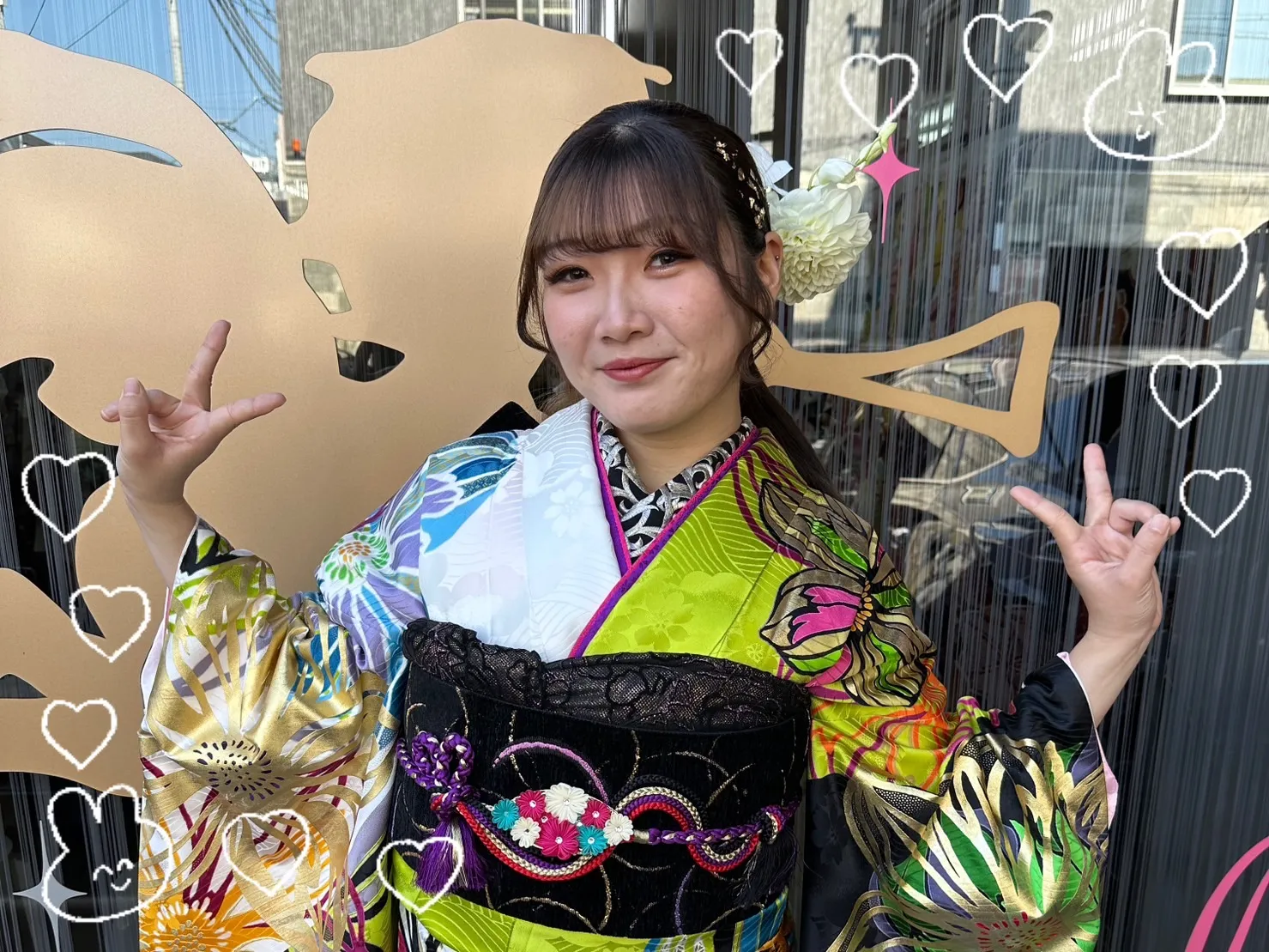 成人式　振袖　前撮り撮影会　奈良 takazen　個性派　緑　モード