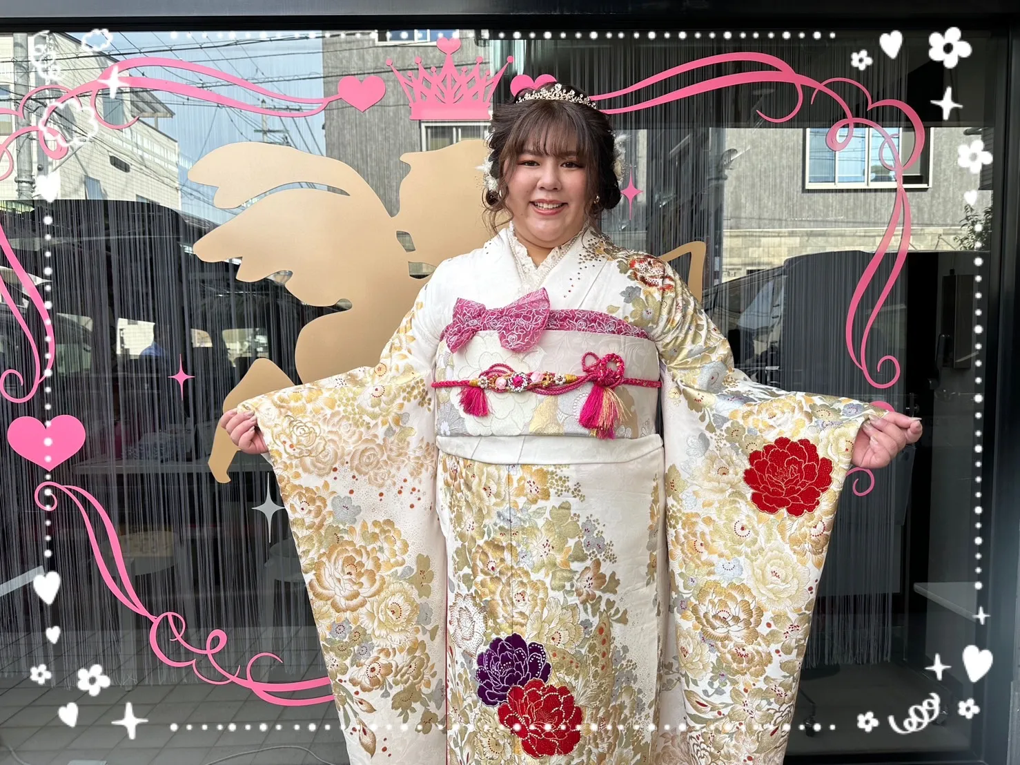 成人式　振袖　前撮り撮影会　可愛い　白　ゴージャス