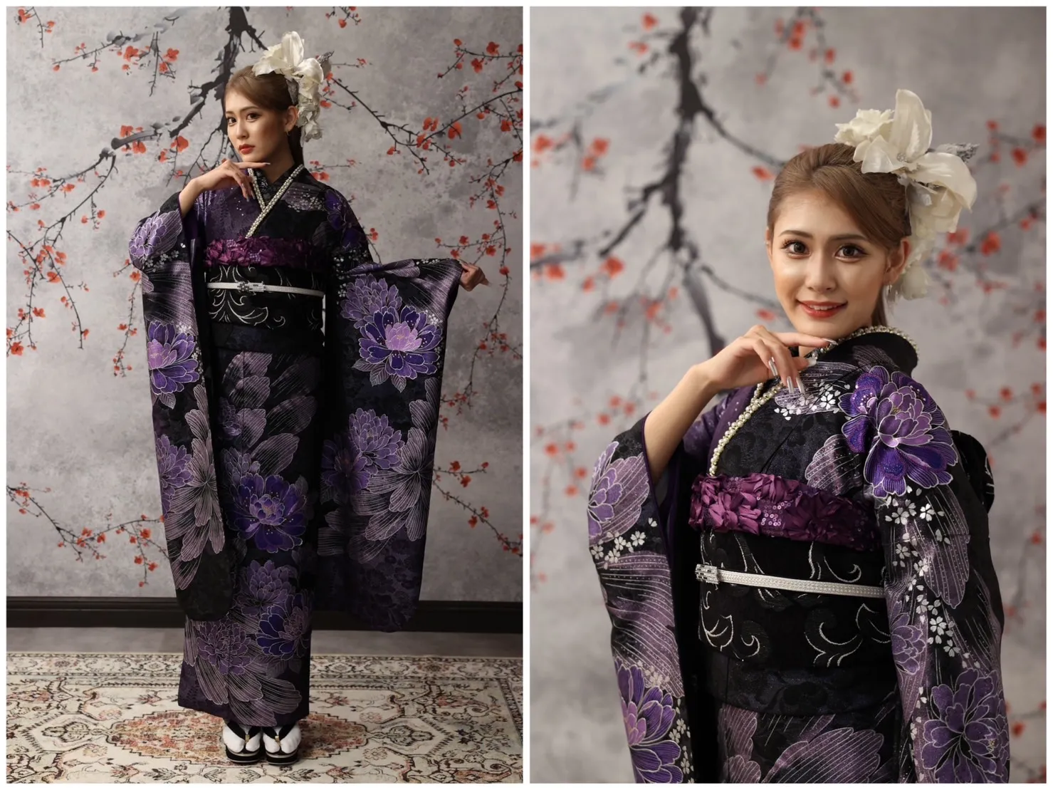 TAKAZEN　タカゼン　可愛い　奈良　橿原　南部　振袖　袴　レンタル　キラキラ　かっこいい　人気　おすすめ　おしゃれ　白　黒　青　派手　ギャル　盛り髪　モデル　かほ