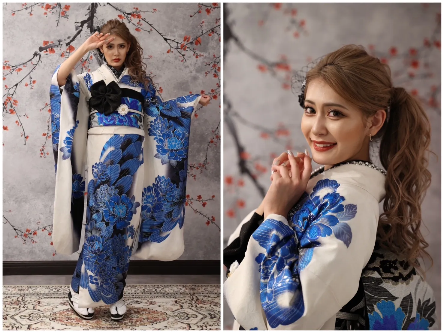 TAKAZEN　タカゼン　可愛い　奈良　橿原　南部　振袖　袴　レンタル　キラキラ　かっこいい　人気　おすすめ　おしゃれ　白　黒　青　派手　ギャル　盛り髪　モデル　かほ