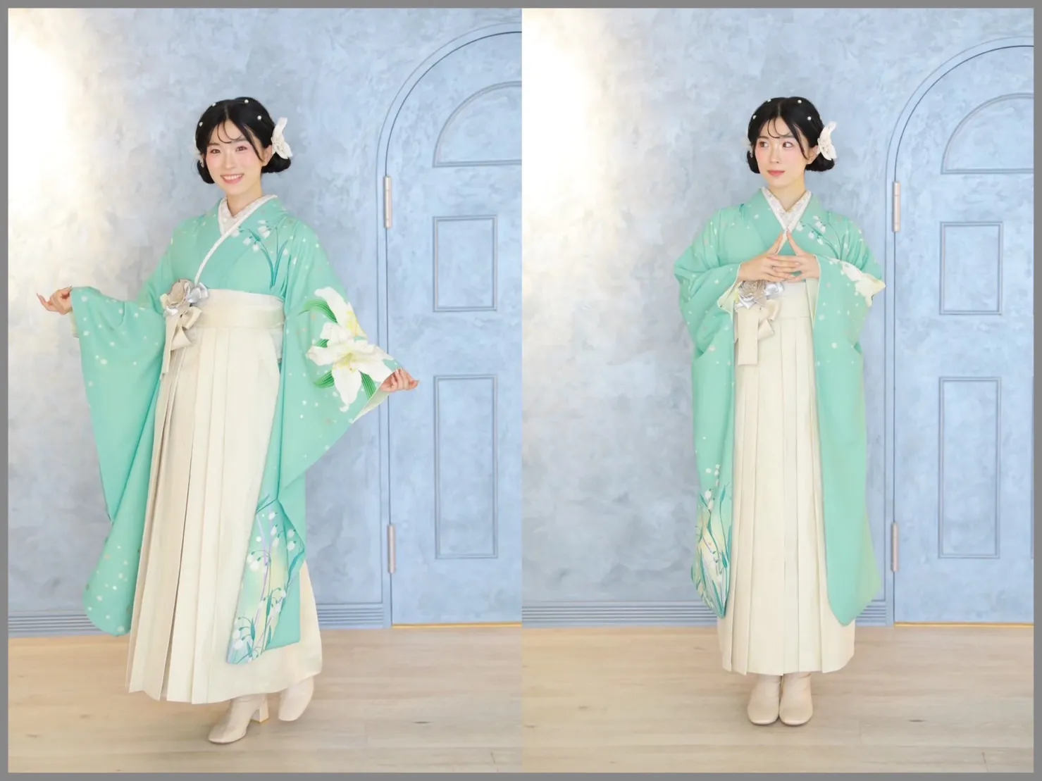 TAKAZEN　タカゼン　可愛い　奈良　橿原　南部　振袖　袴　レンタル　キラキラ　かっこいい　人気　おすすめ　おしゃれ　白　黒　モノトーン　無地　ブーツ　卒業式　モデル　