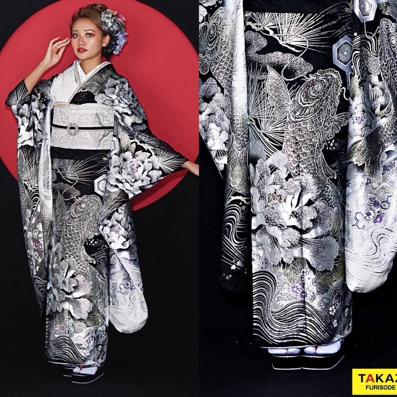 成人式　振袖レンタル　成人式振袖　TAKAZEN完全オリジナル　ジャパンモード　カッコいい　ギラギラ　中村りおん