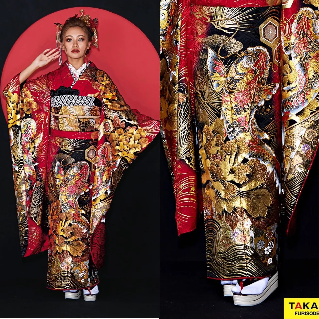 成人式　振袖レンタル　成人式振袖　TAKAZEN完全オリジナル　ジャパンモード　カッコいい　ギラギラ　中村りおん