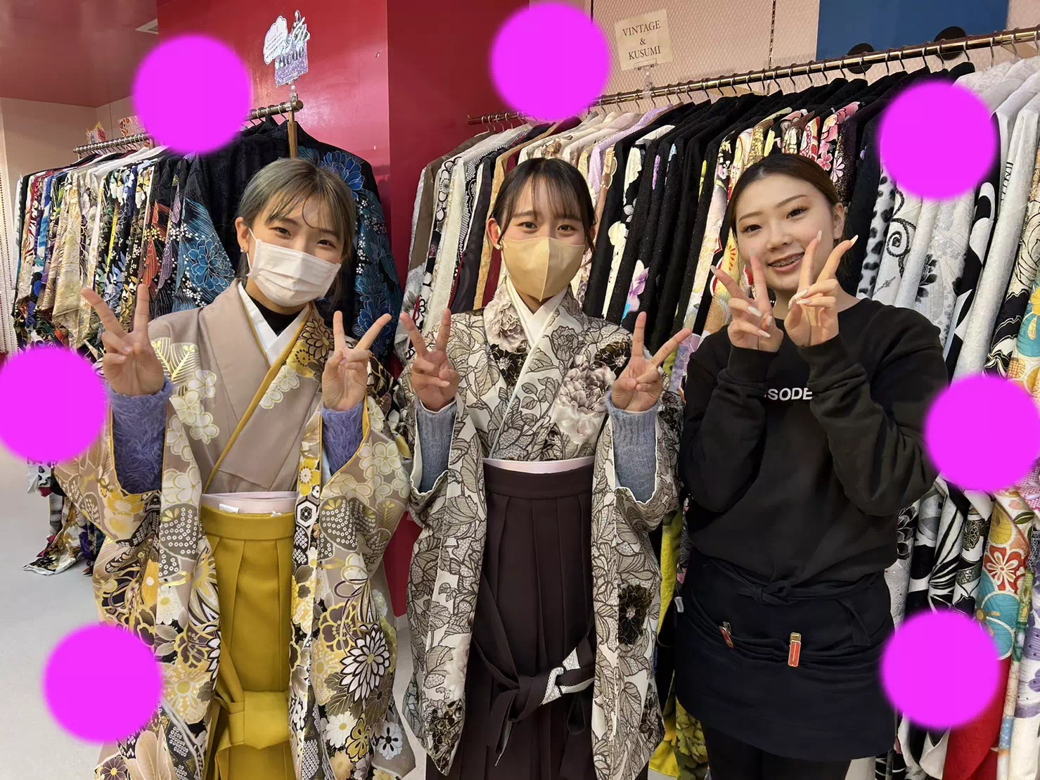 TAKAZEN神戸店　前撮り撮影会　イマドキ　カワイイ　コディネート　くすみカラー　袴　卒業式　ピンク　神戸市　西宮市　三田市　三木市　明石市