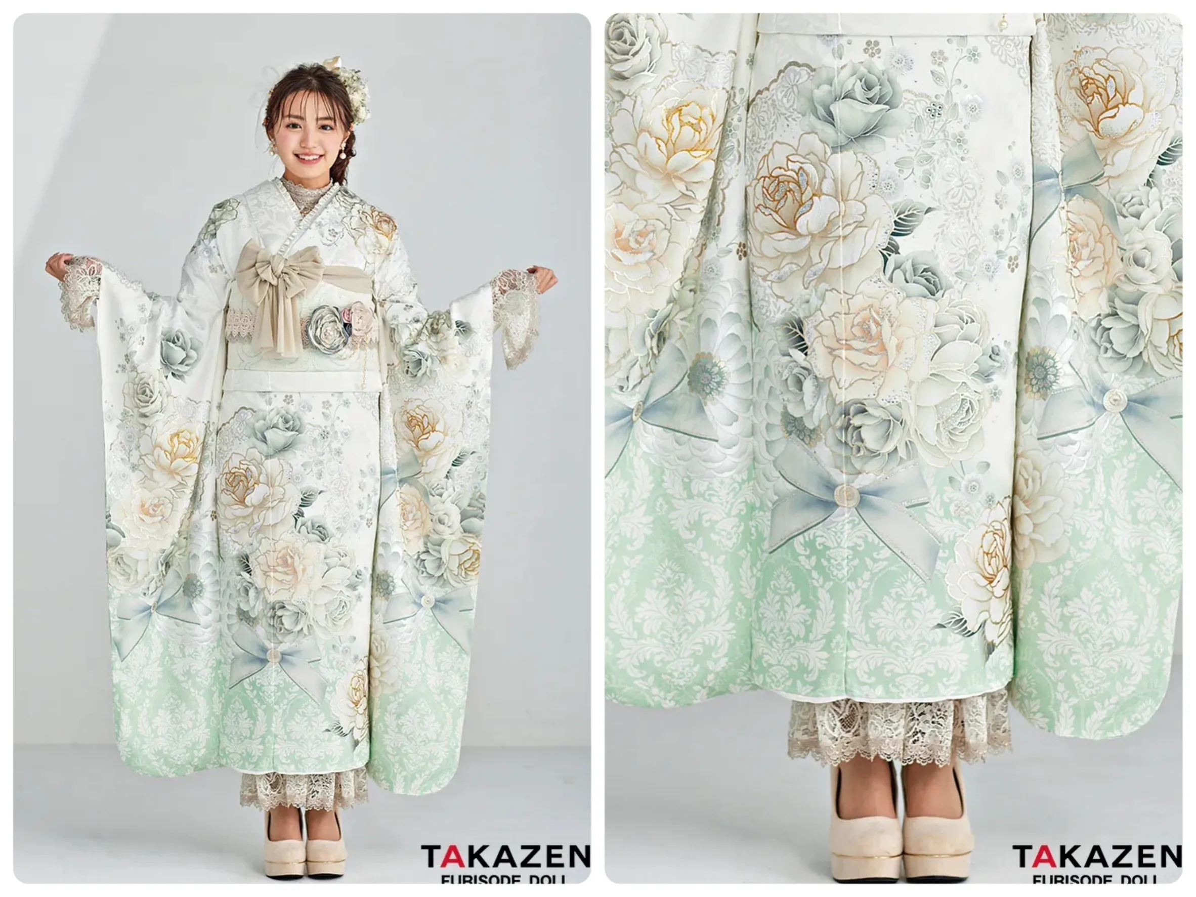 振袖　レンタル　奈良　ヘップバーン　可愛い　オシャレ　グリーン