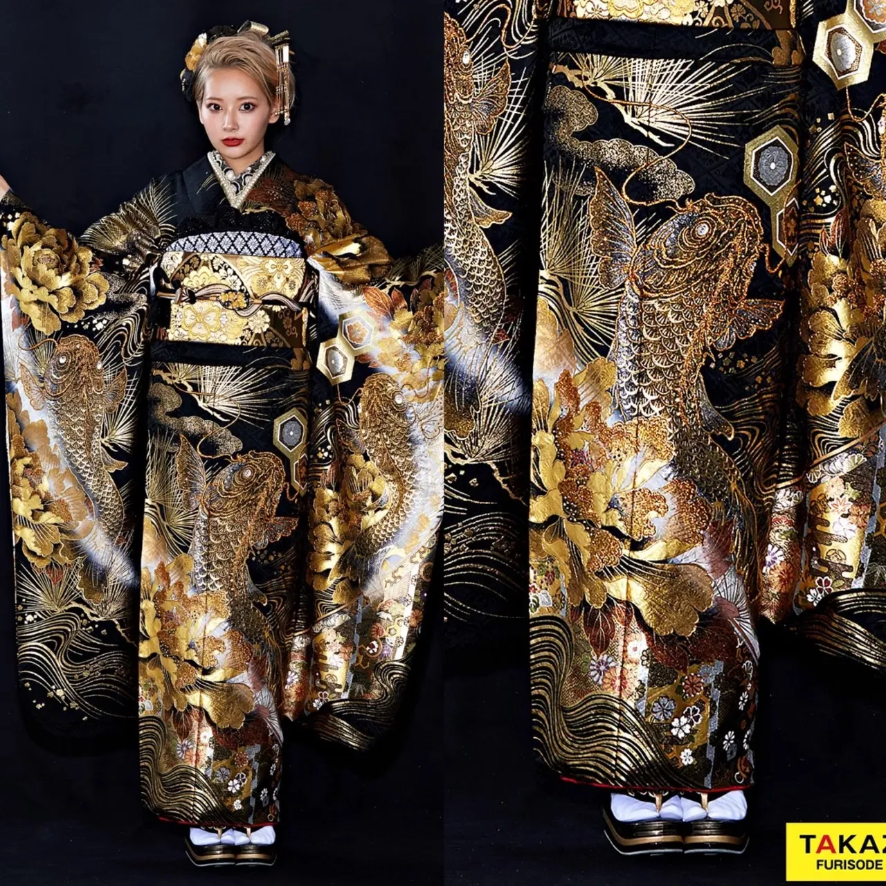 成人式　振袖レンタル　成人式振袖　TAKAZEN完全オリジナル　ジャパンモード　カッコいい　ギラギラ　中村りおん