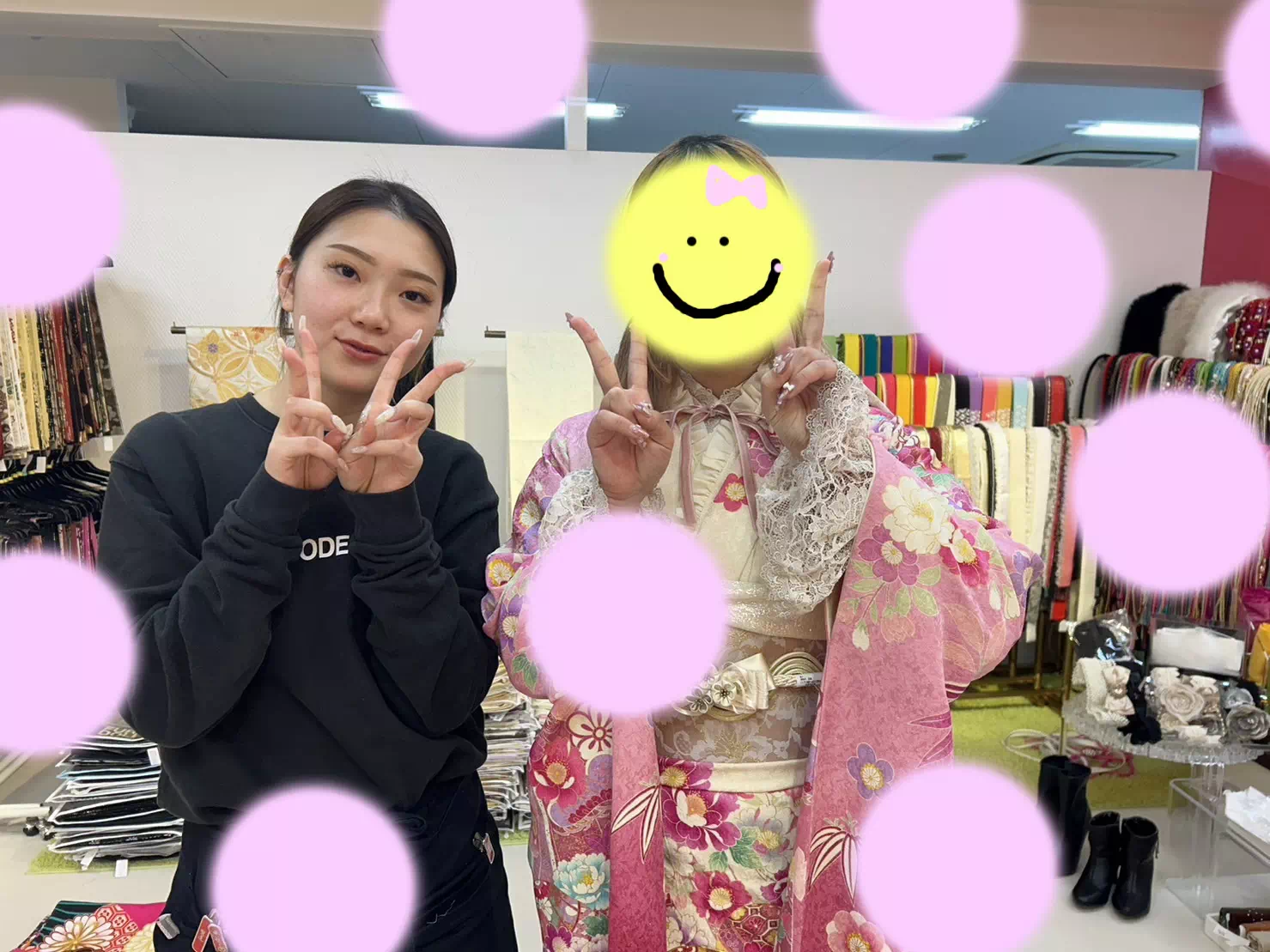 振袖レンタル　TAKAZEN神戸三宮店　成人式　振袖　ピンク　キュート　レースインナーコーデ　フリル　