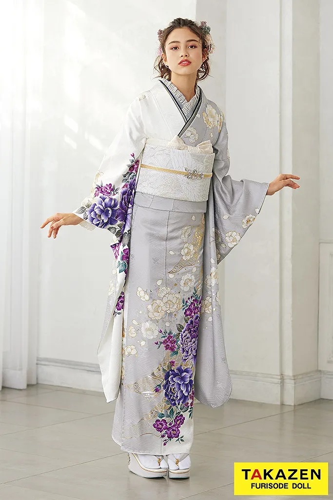 振袖　レンタル　奈良　くすみカラー　古典　パープル　グレー
