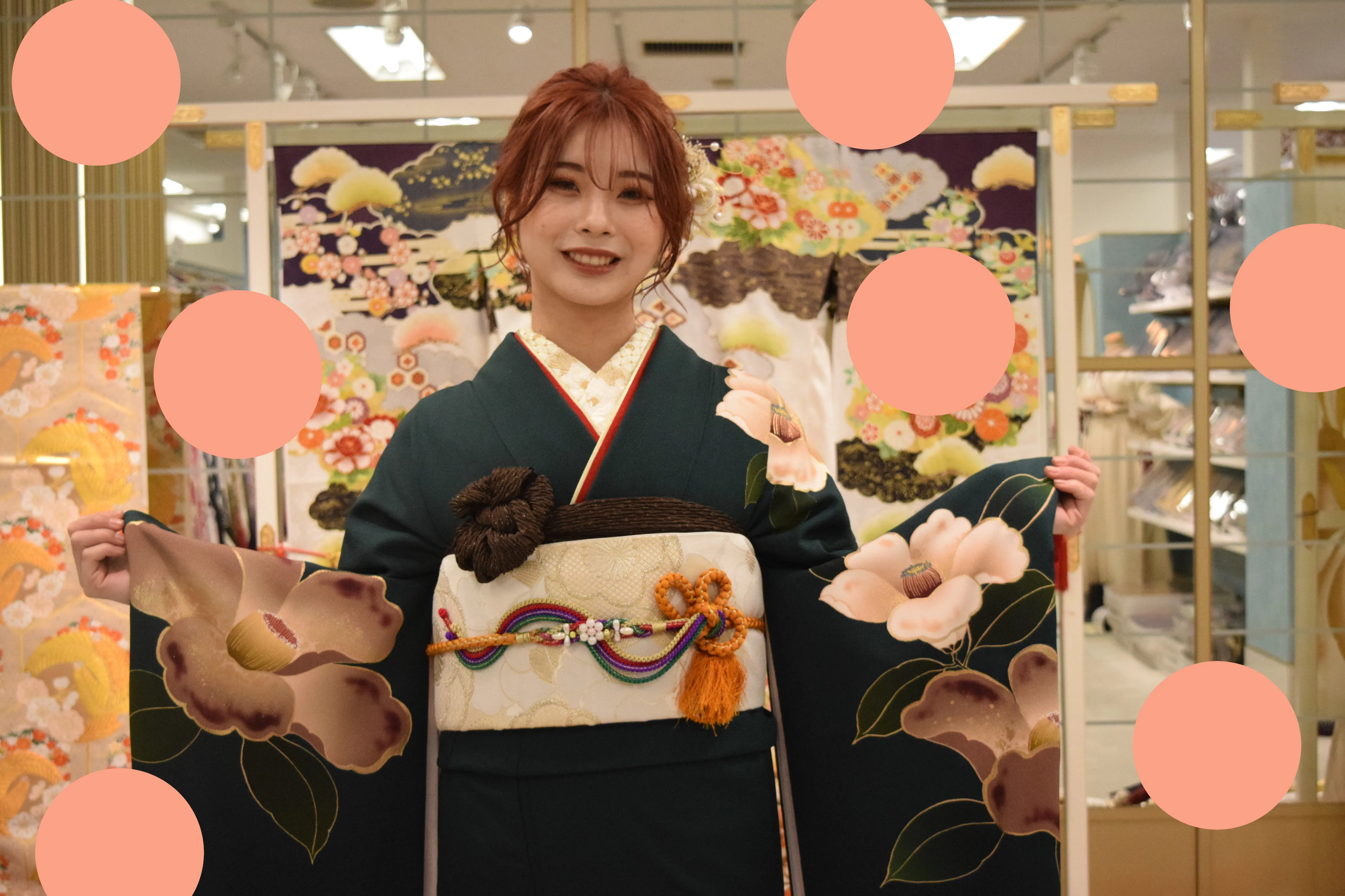 振袖レンタル　緑色　ヴインテージ