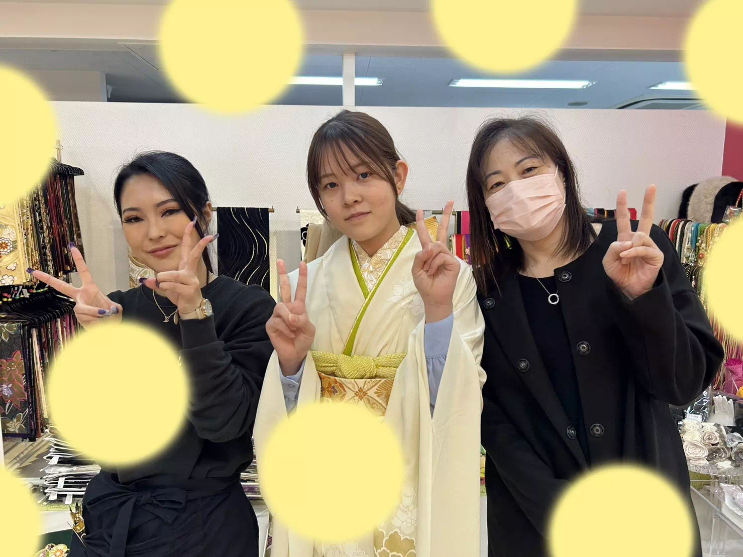 振袖レンタル　TAKAZEN神戸三宮店　前撮り撮影会　イマドキ　カワイイ　コディネート　振袖　レンタル　くすみ　　かわいい　おしゃれ　イマドキ　成人式　正統派　古典　シンプル　クリーム