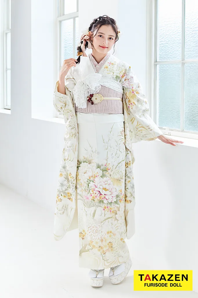 お振袖　振袖　振袖レンタル　可愛い　かわいい　くすみ　ガーリー　白　ふんわり