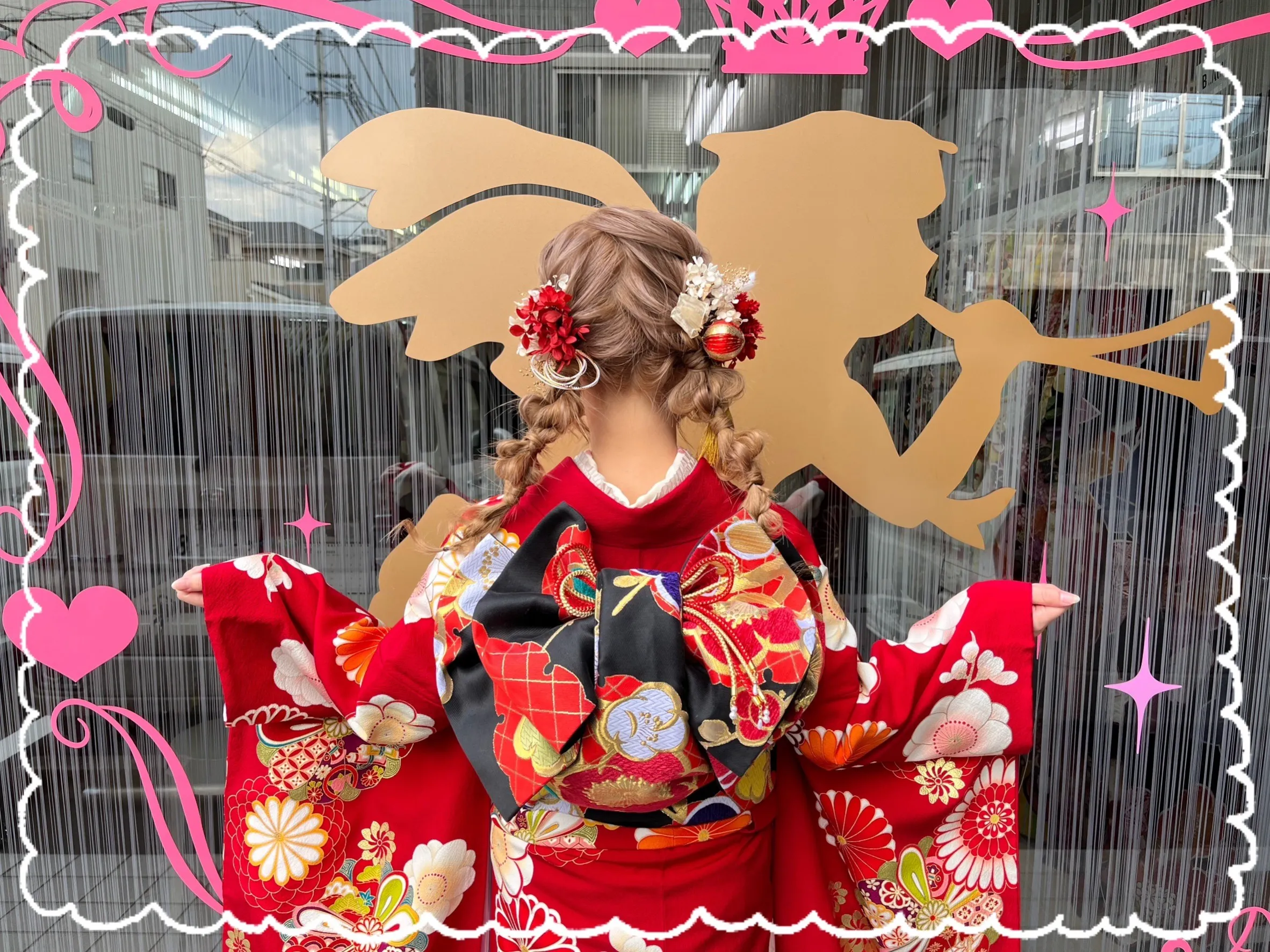 成人式　振袖　前撮り撮影会　可愛い　赤　古典柄