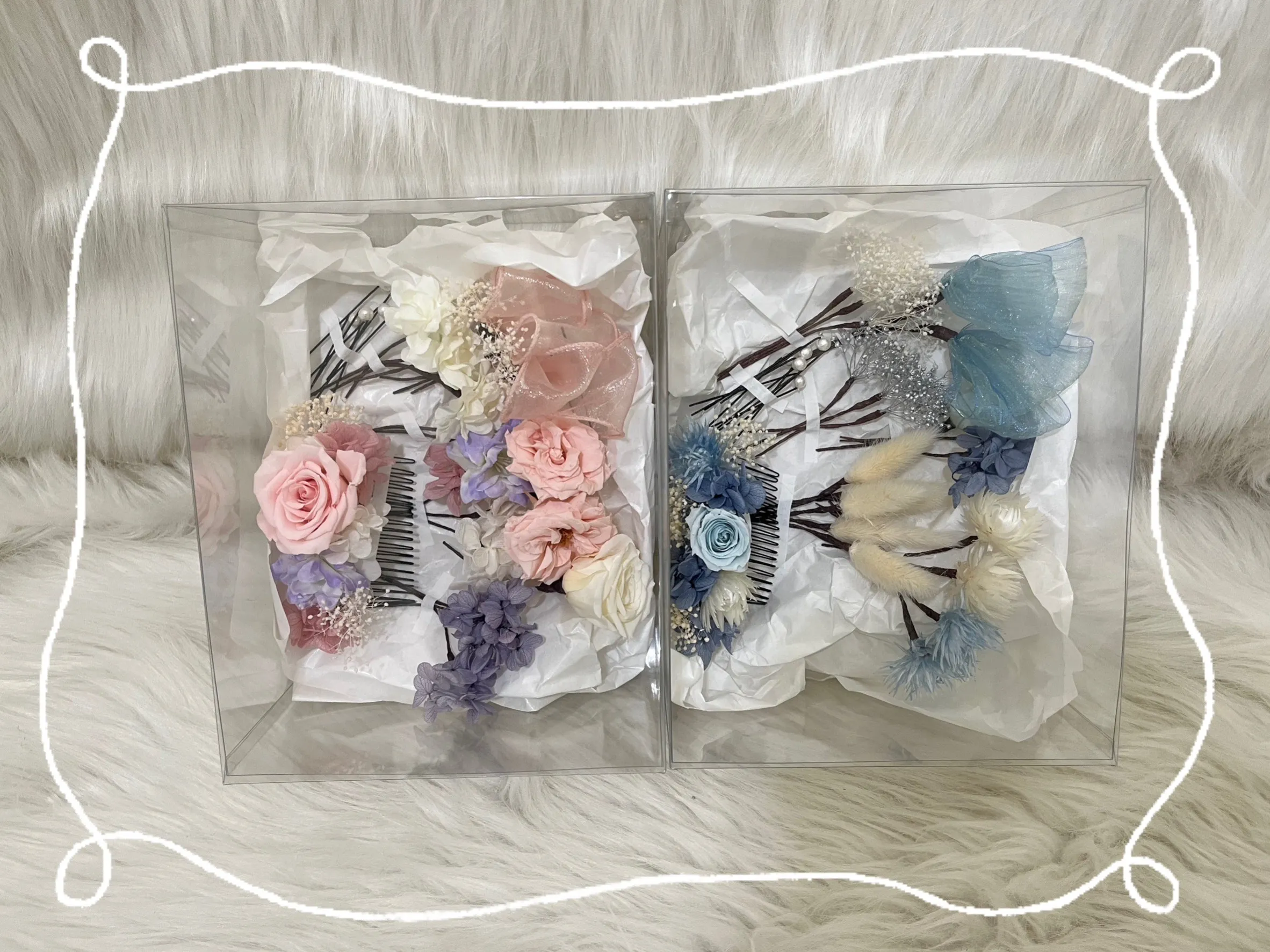 成人式　振袖　袴　可愛い　お揃い　ピンク　青　髪飾り