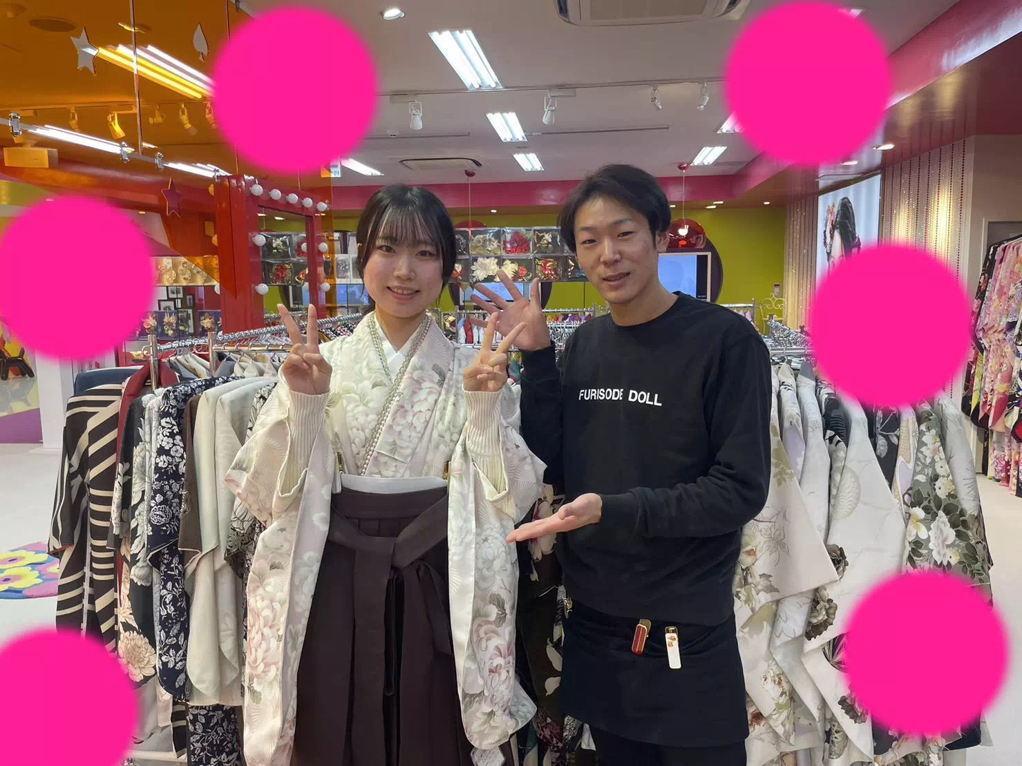TAKAZEN神戸店　イマドキ　カワイイ　コディネート　くすみカラー　卒業式　袴駆け込み　袴レンタル