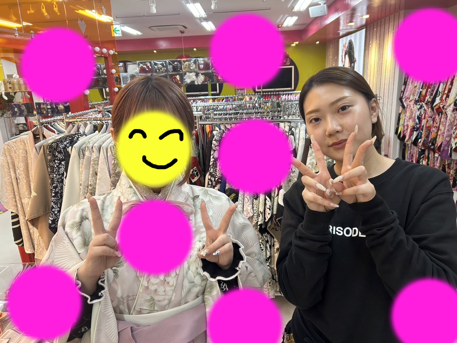 TAKAZEN神戸店　イマドキ　カワイイ　コディネート　くすみカラー　袴　卒業式　ピンク　神戸市　西宮市　三田市　三木市　明石市