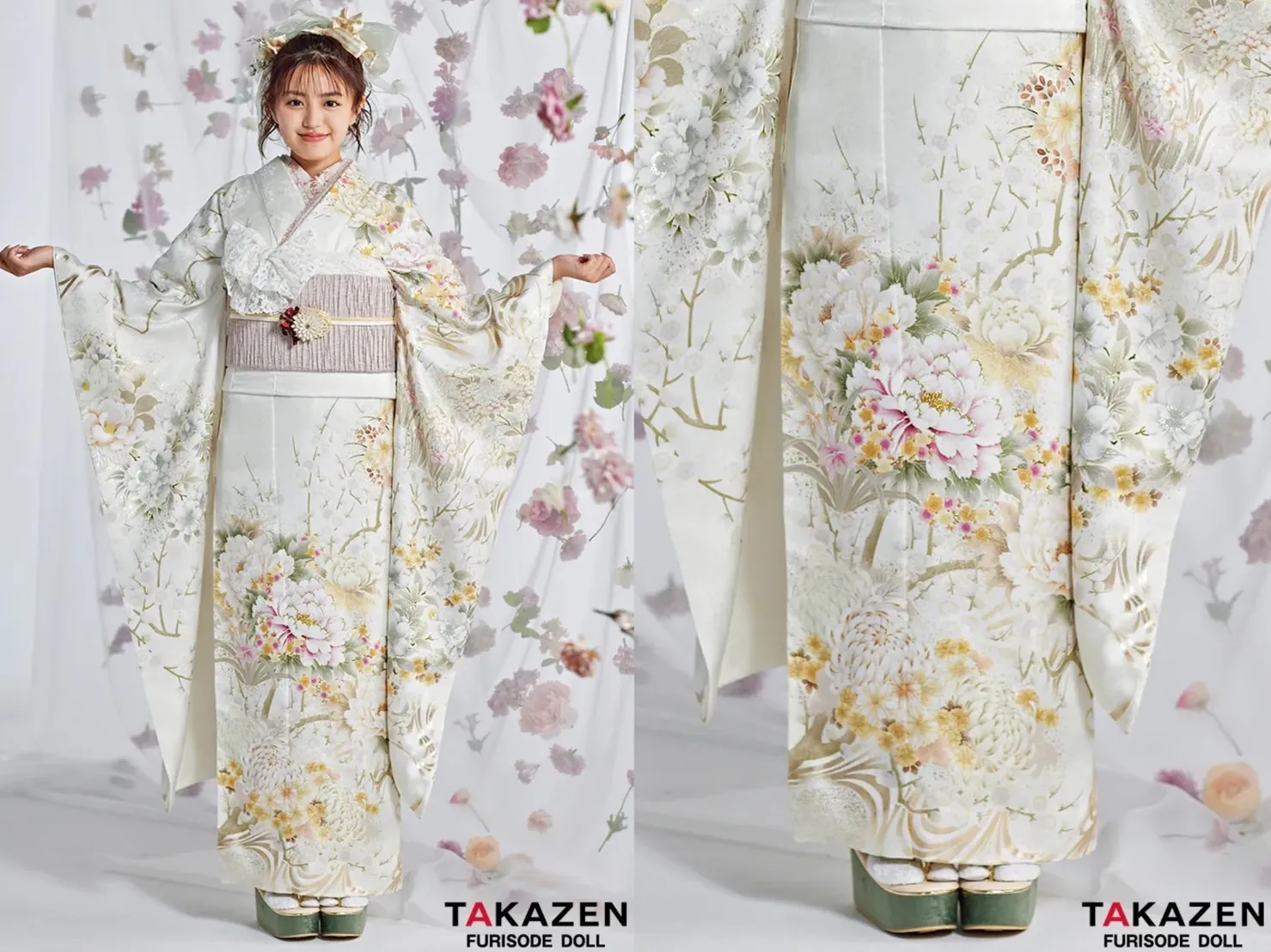 振袖　レンタル　奈良　かわいい　ガーリー　白　花　くすみ