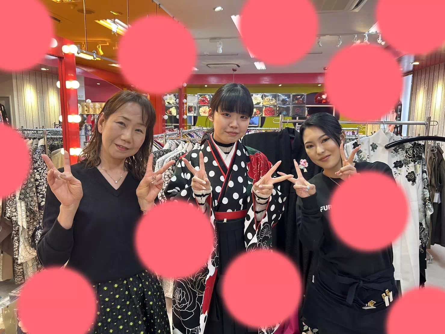 卒業式　袴　レンタル　TAKAZEN神戸店　黒　赤　モード　格安
