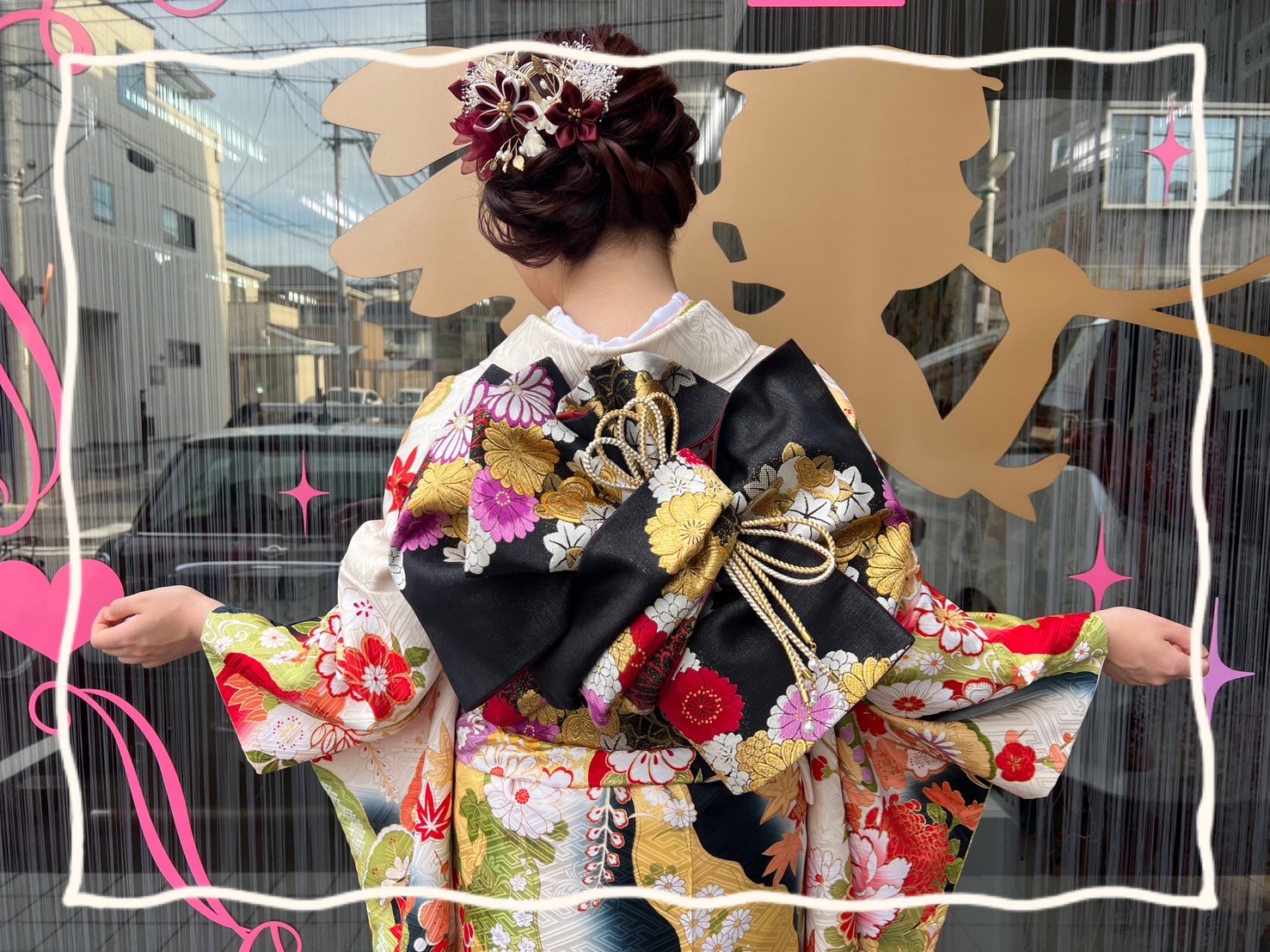 成人式　前撮り　奈良　古典　赤　白　花柄　可愛い