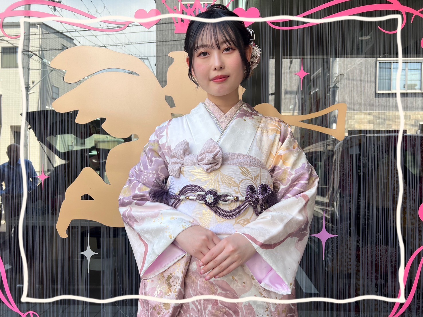 成人式　振袖　前撮り撮影会　奈良　ピンク　可愛い　綺麗　華やか　紫　白