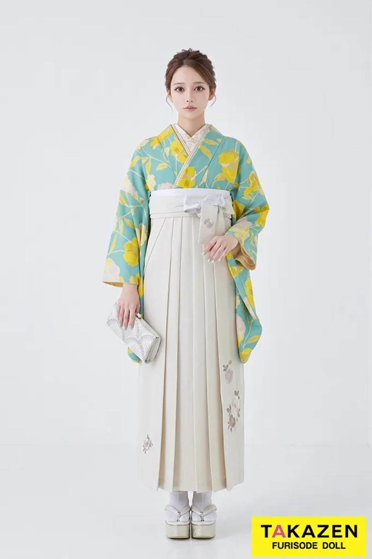 TAKAZENのレンタル袴 玉城ティナ×紅一点ブランド袴 レトロポップ 水色/黄色 花柄 明るい かわいい 人と被らない【通販可】R25058
