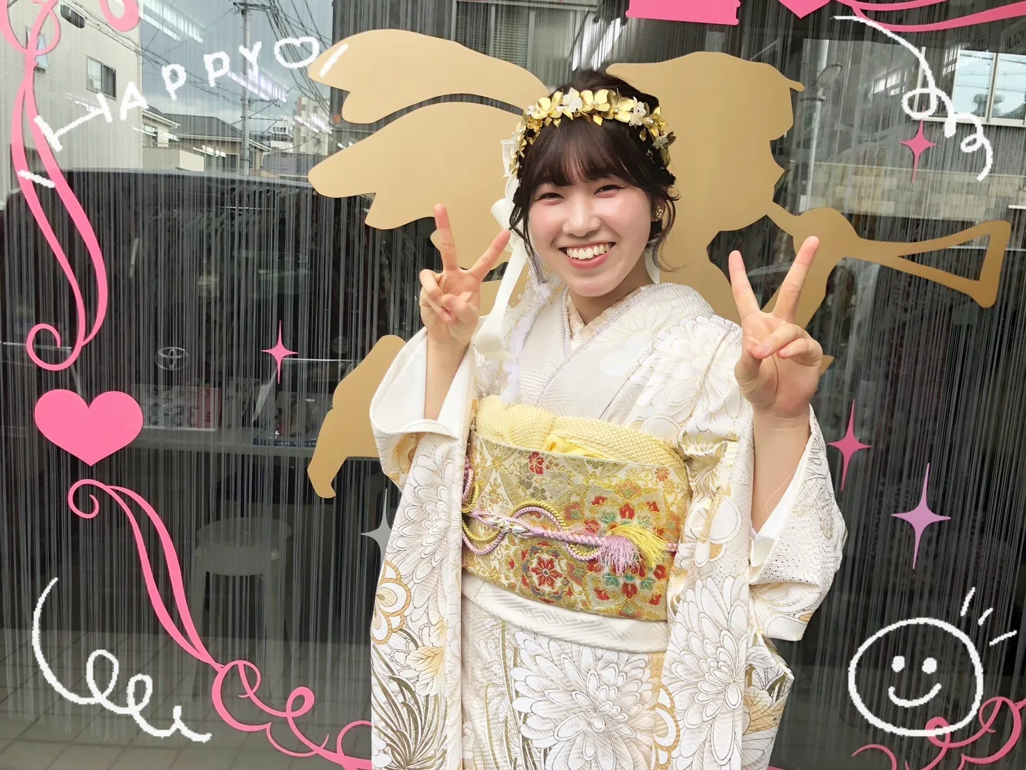 振袖　レンタル　奈良　前撮り　くすみ古典　清楚　上品　オフカラー　白　金　ゴールド　オシャレ